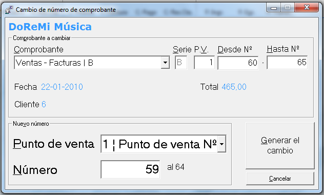Cambio de Numero de Comprobante